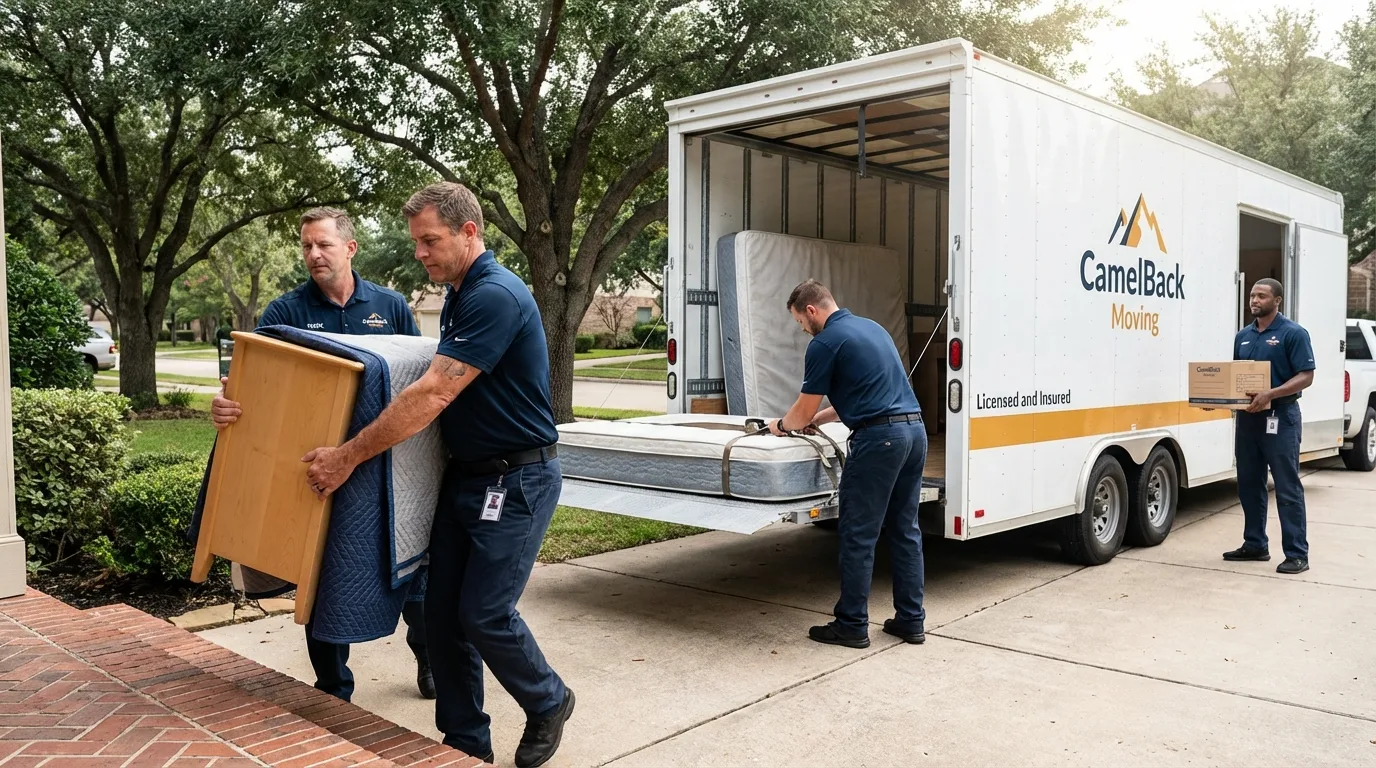 Crew loading residential truck for cross-state move from Rockville Centre, NY