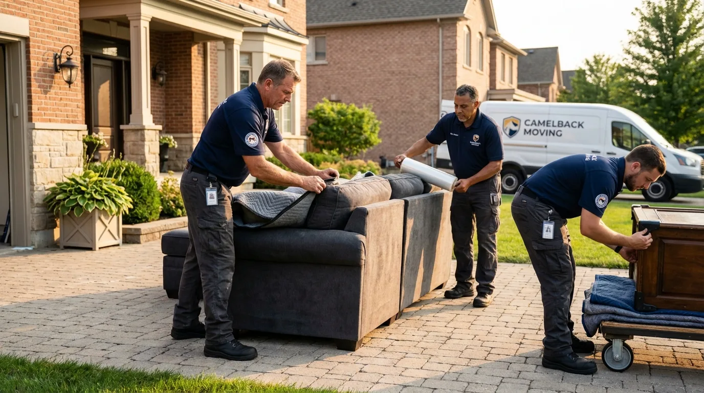 Large estate moving crew wrapping furniture in Rockville Centre, NY