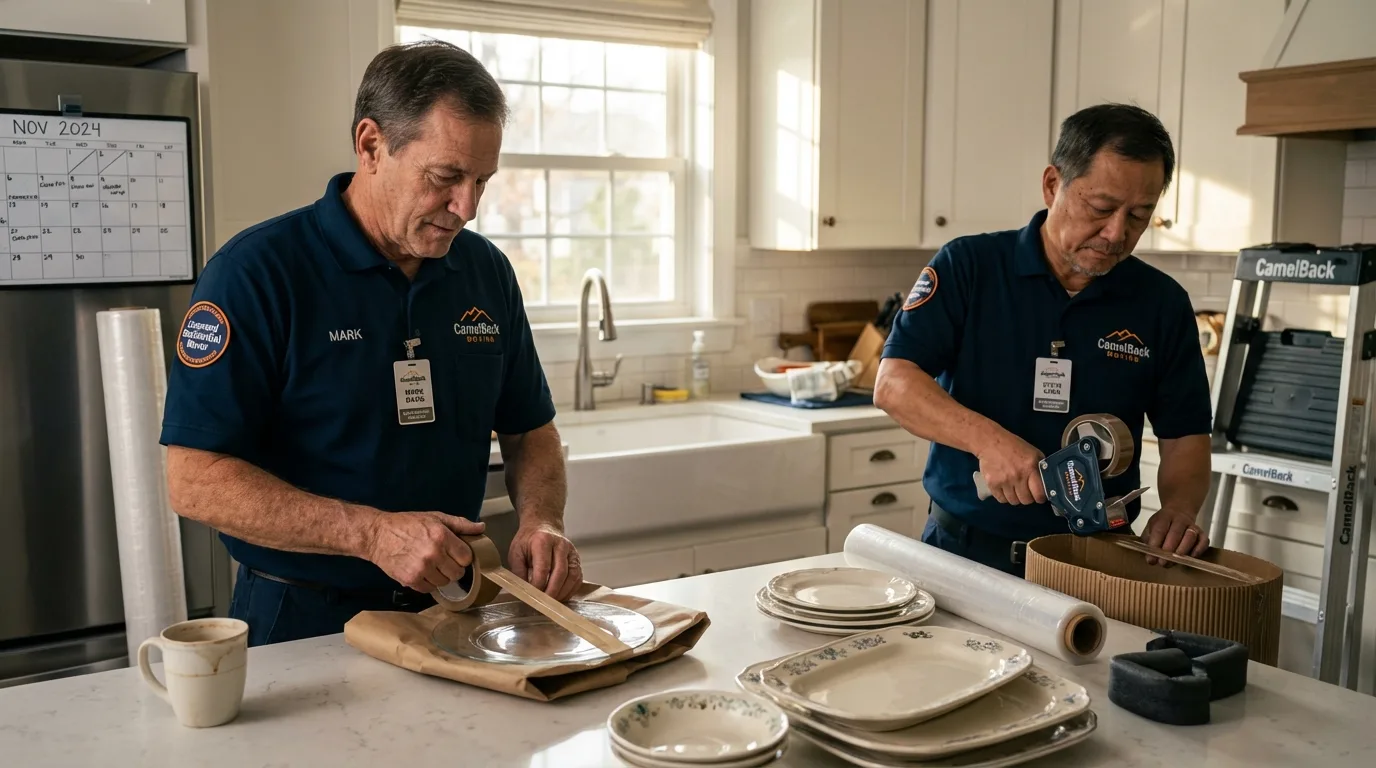 Professional crew packing kitchen dishware in Rockville Centre, NY