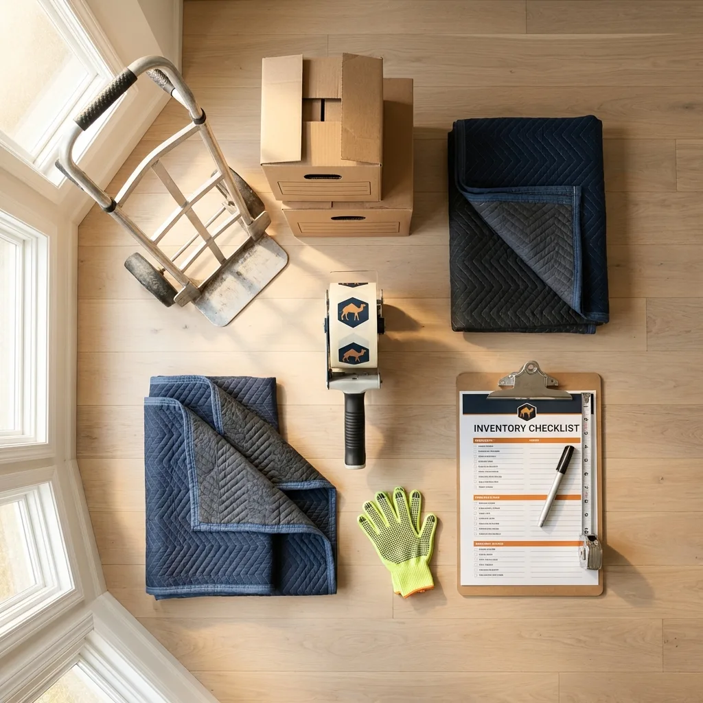 Professional moving supplies and packing materials layout for Rockville Centre residential relocations